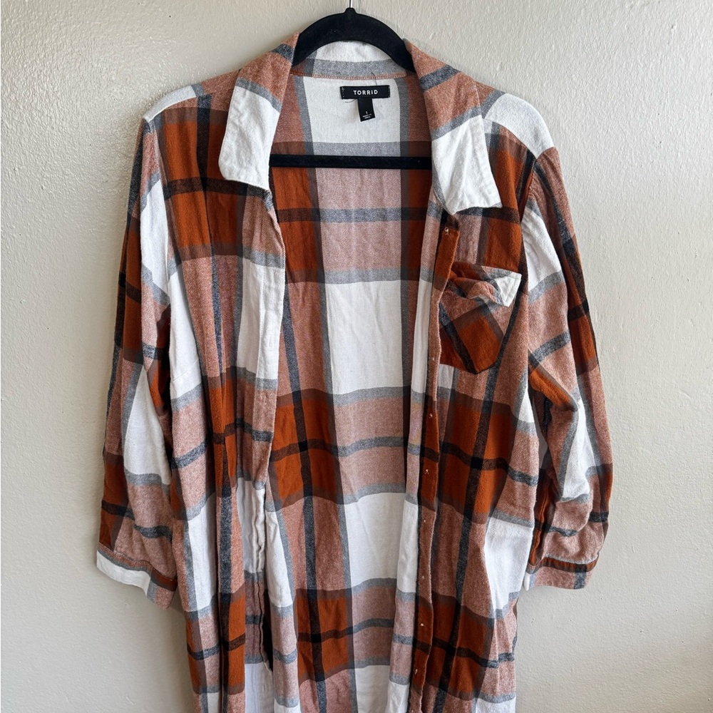 Torrid Plaid Shirt Dress in Orange and White
